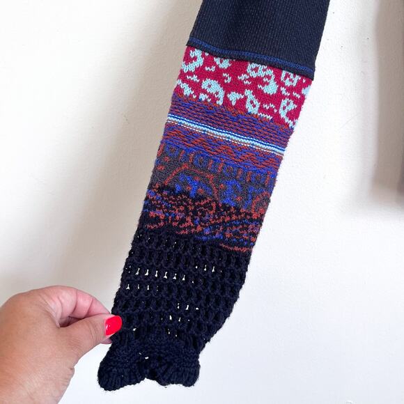 Free People In The Mix Cuff Detail Women Shirt Size M Blue Crochet Thermal Boho - Picture 3 of 6